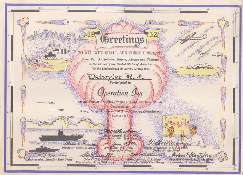 Operation Ivy Certificate - 1952